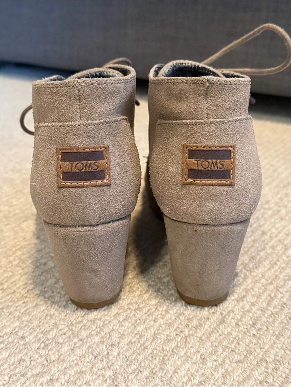 TOMS Taupe Suede Lace-Up Wedge Ankle Boots